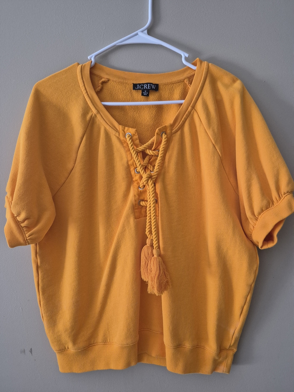J. Crew Bright Orange Lace-Up Short Sleeve Sweatshirt Sz Med
